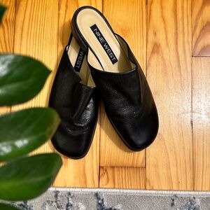 Nine West Women's Black Leather Slip-On Mules